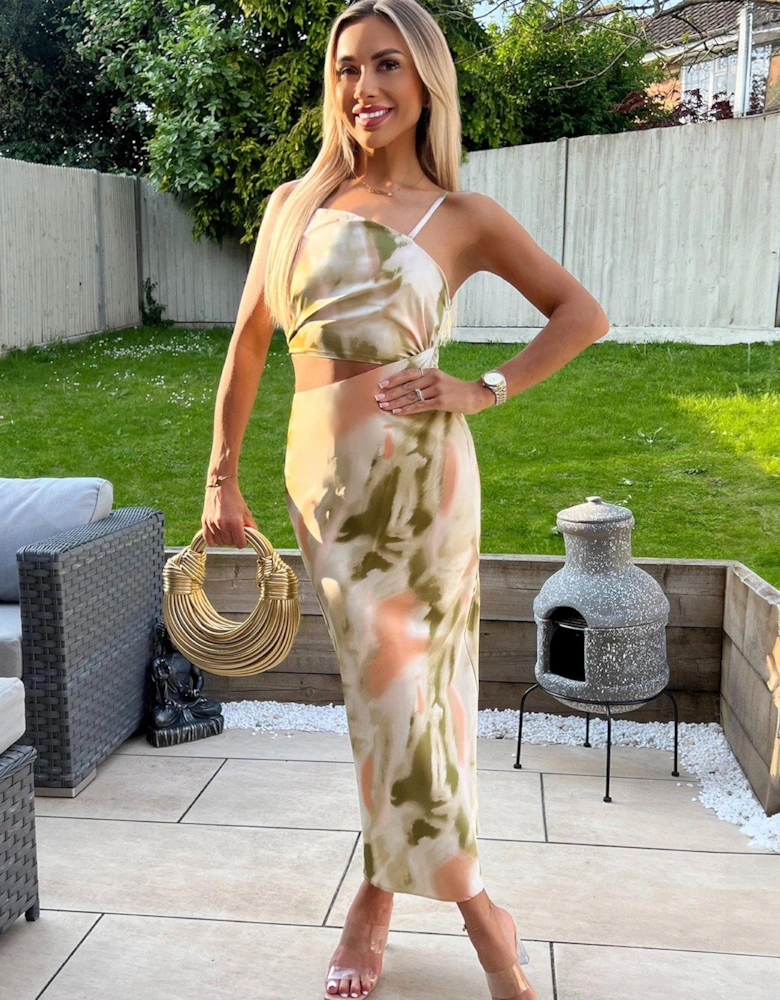 Cut Out Water Colour Print Dress - Multi