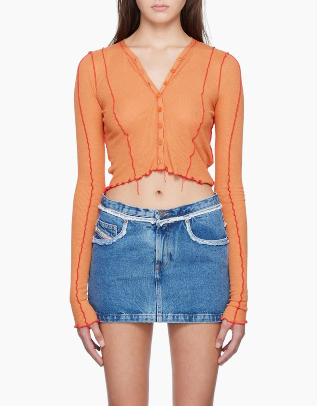 Diesel Women's Diesel T-Ribyel Womens Vest Tops Summer Beach Wear Tank Top Long Sleeve T Shirts - Orange