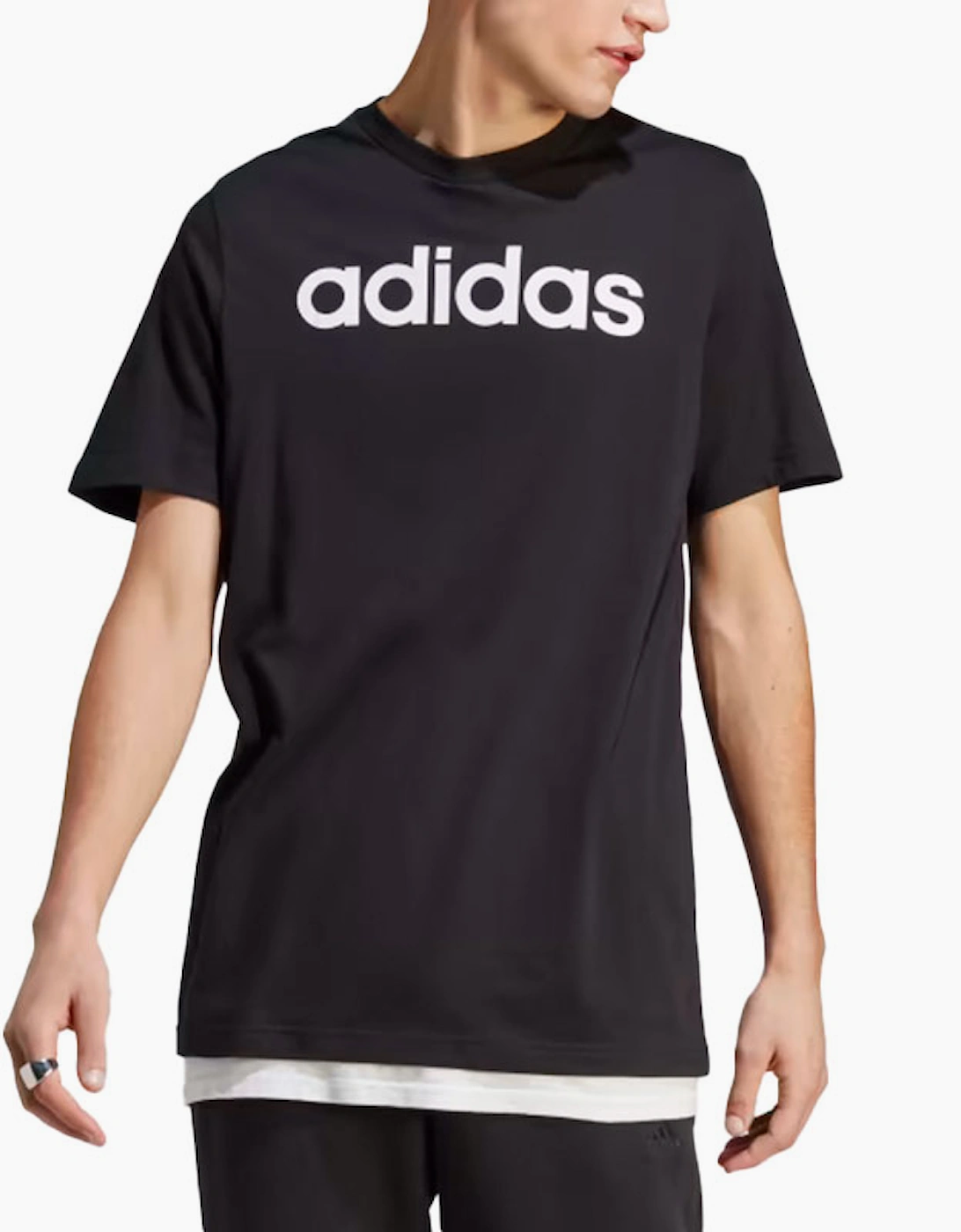 Adidas Men's Black Essentials T Shirts Crew Neck Single Jersey Linear Embroidered Logo  38 M
