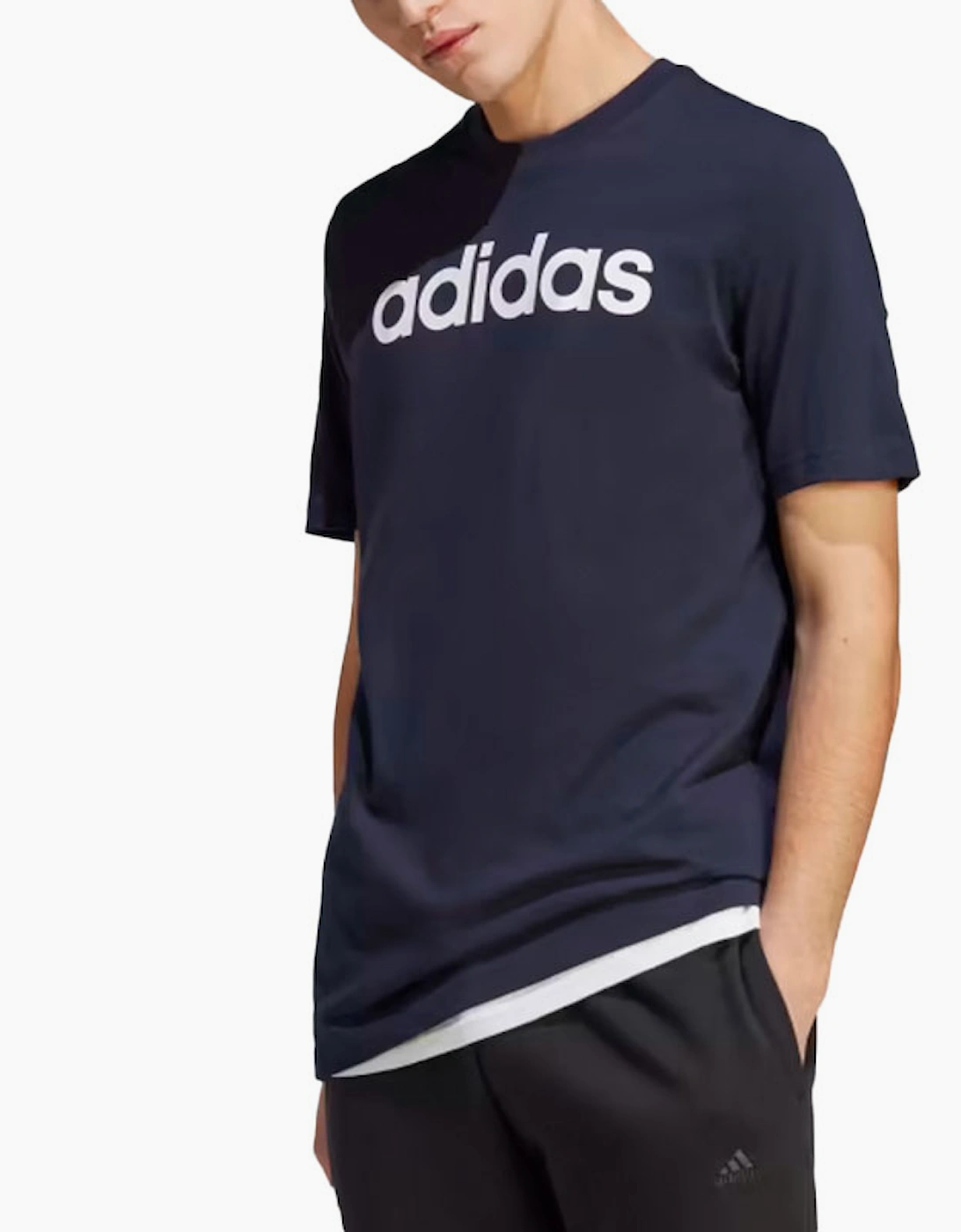 Adidas Men's Navy Essentials T Shirts Crew Neck Single Jersey Linear Embroidered Logo  38 M