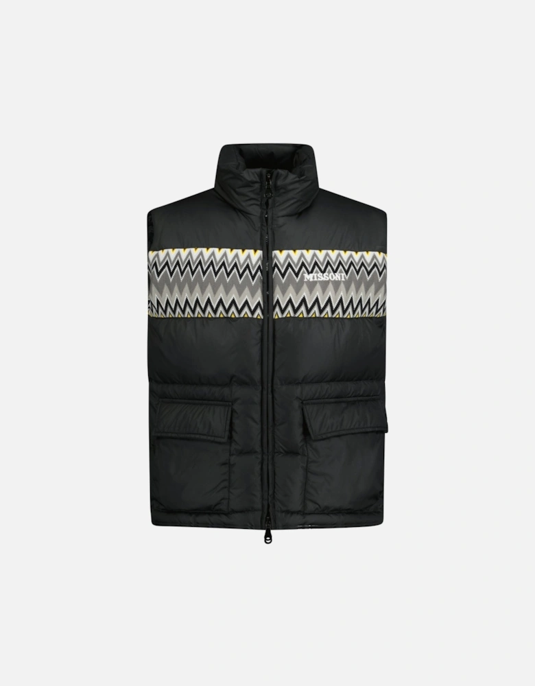 Padded Down Gilet With Pattern Black & Yellow