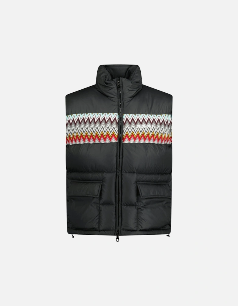 Padded Down Gilet With Mixed Pattern Black