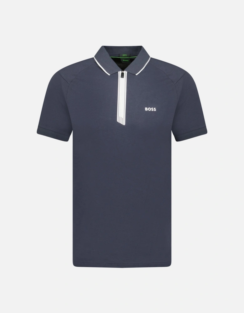 Stretch Slim-Fit Polo Shirt Zip Placket Navy