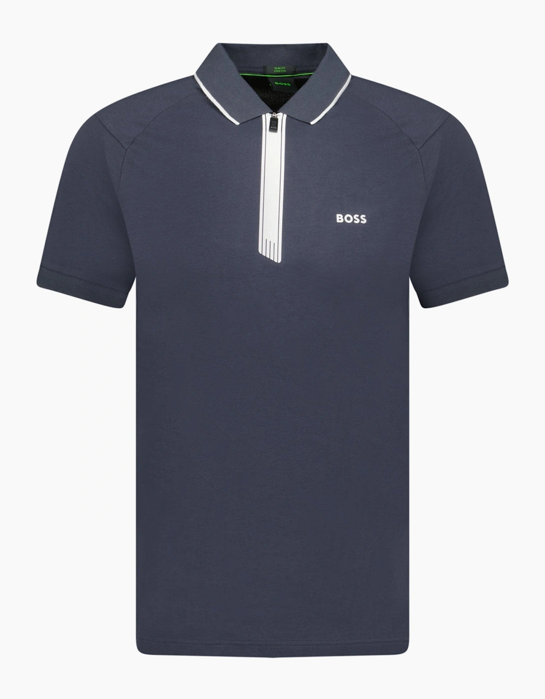 Hugo Boss Men's Navy Stretch Slim-Fit Polo Shirt Zip Placket - Size: 36