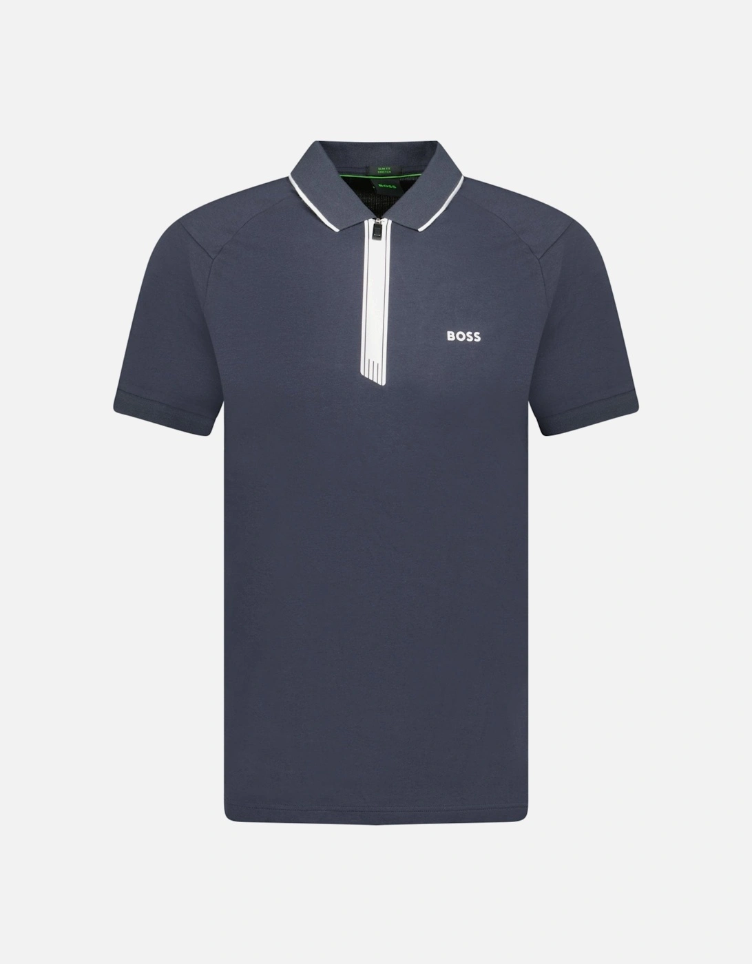 Stretch Slim-Fit Polo Shirt Zip Placket Navy, 3 of 2