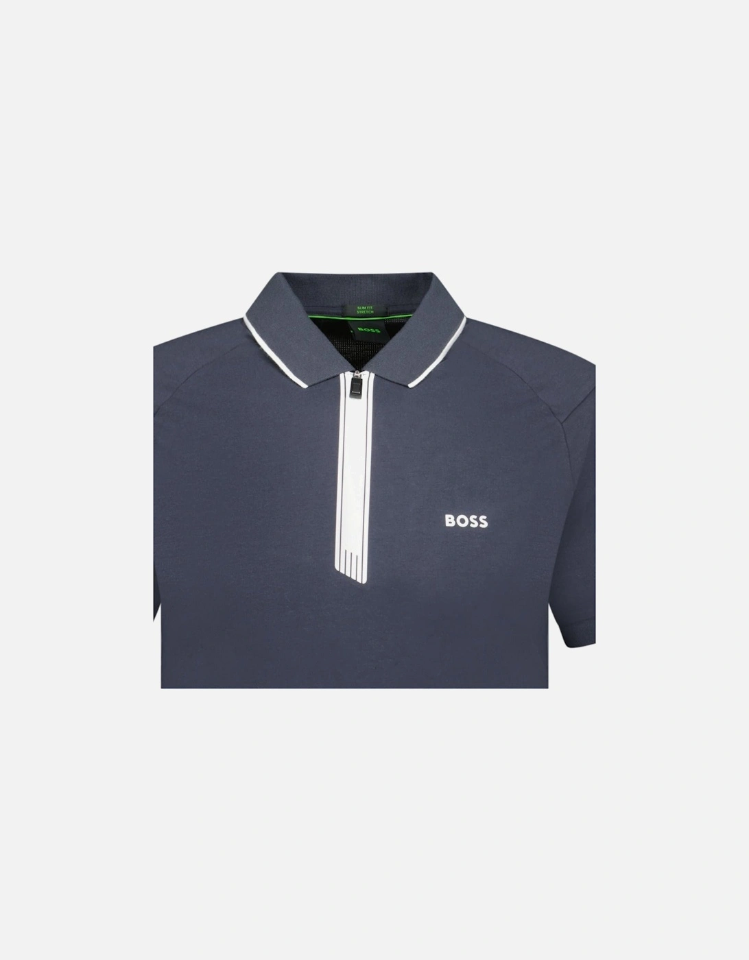 Stretch Slim-Fit Polo Shirt Zip Placket Navy