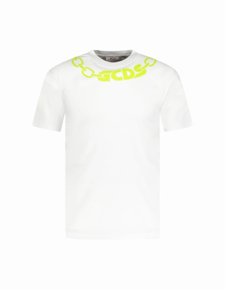 Chain Print T-Shirt White & Lime Green