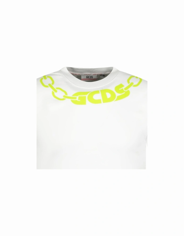 Chain Print T-Shirt White & Lime Green