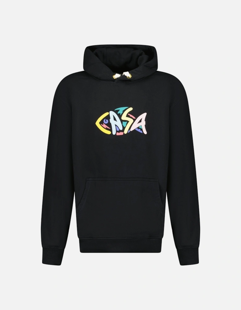 'The Fish Puff' Print Hooded Sweatshirt Black