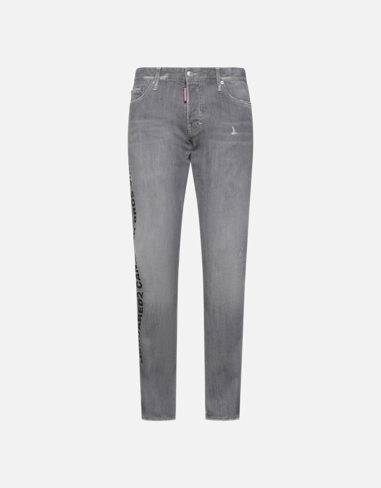 'Slim' Typo Distressed Stitch Grey Jeans