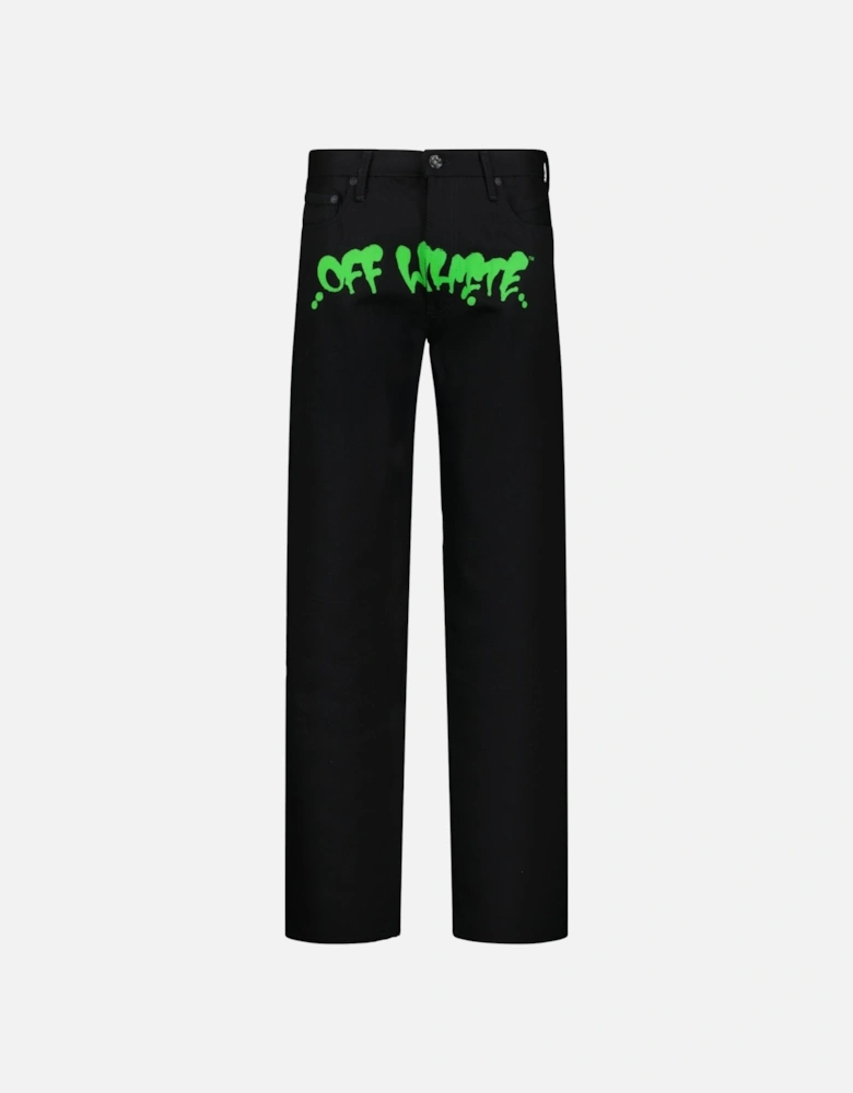 Green Print Denim Jeans Black