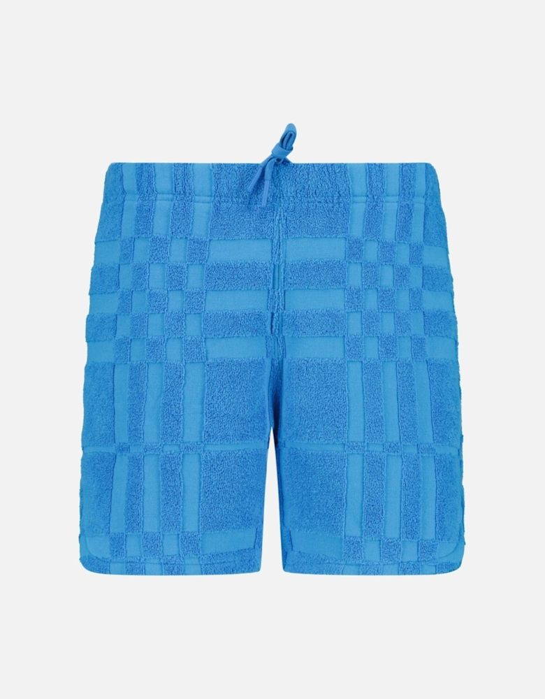 'Morden' Check Knit Cotton Terry Shorts Blue