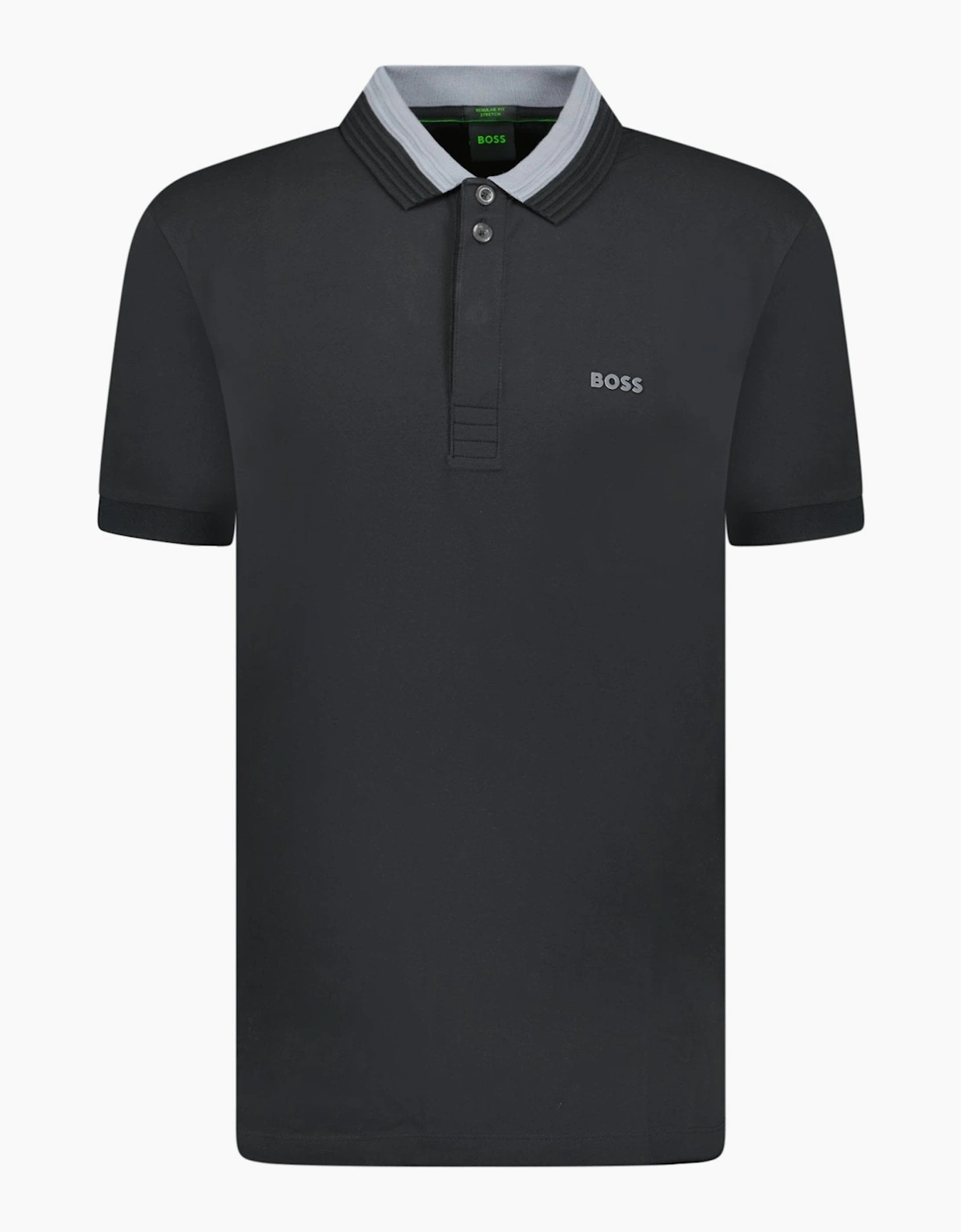 Hugo Boss Men's Black Stretch-Cotton Polo Shirt With 3D-Stripe Collar - Size: 44
