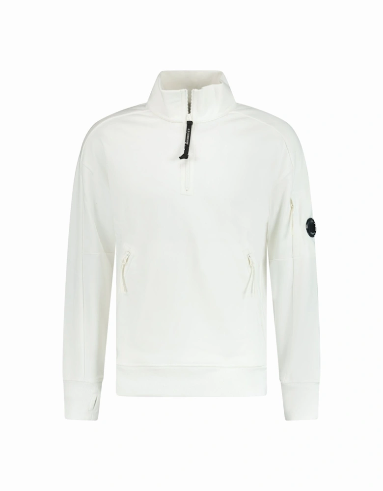 Collar 1/4 Zip Diagonal Raised Fleece White