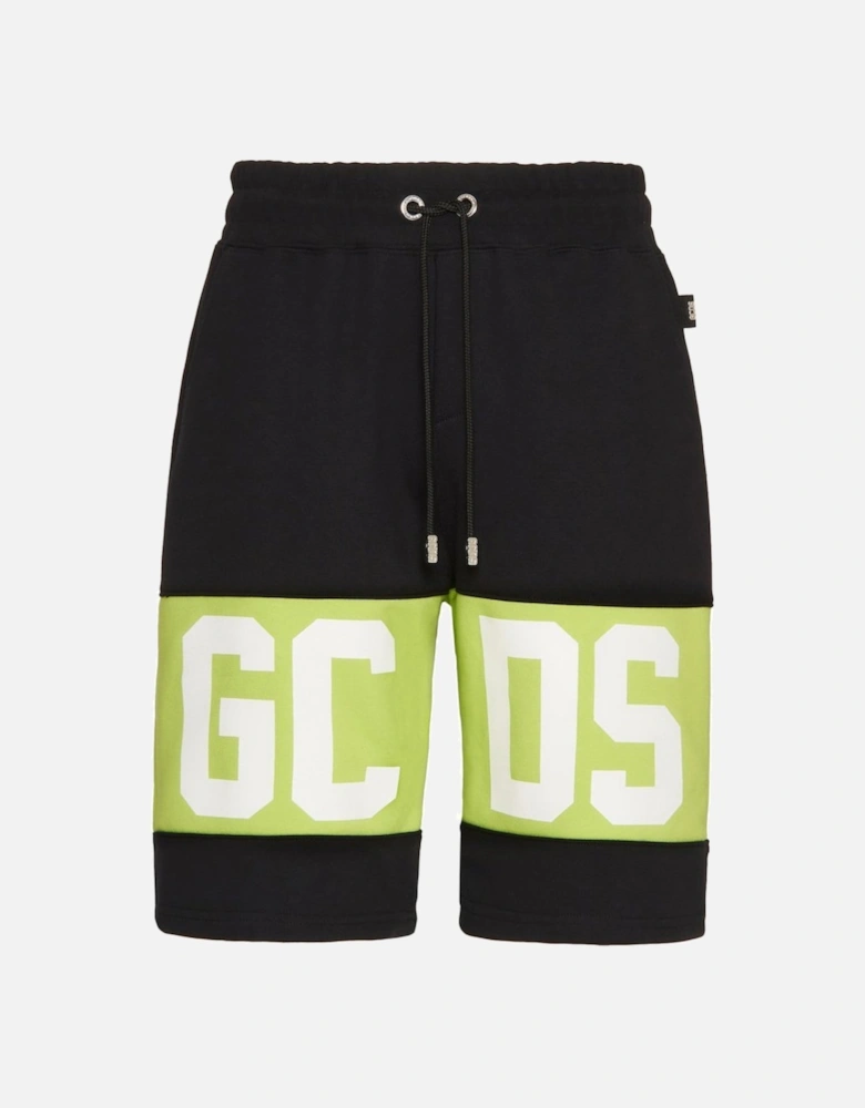 Logo Cotton Shorts Black & Lime Green