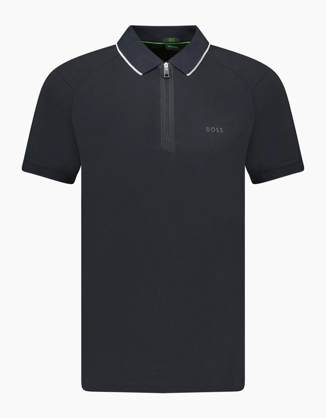 Hugo Boss Men's Black Stretch Slim-Fit Polo Shirt Zip Placket - Size: 38