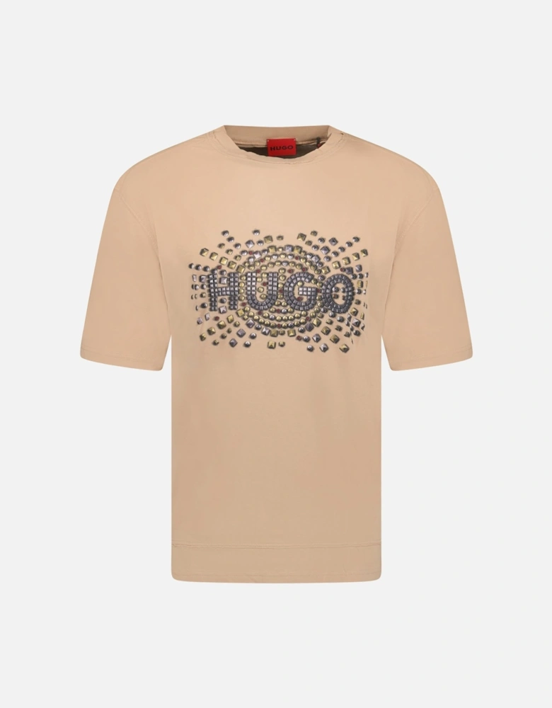 Studded Logo Cotton-Jersey T-Shirt Brown