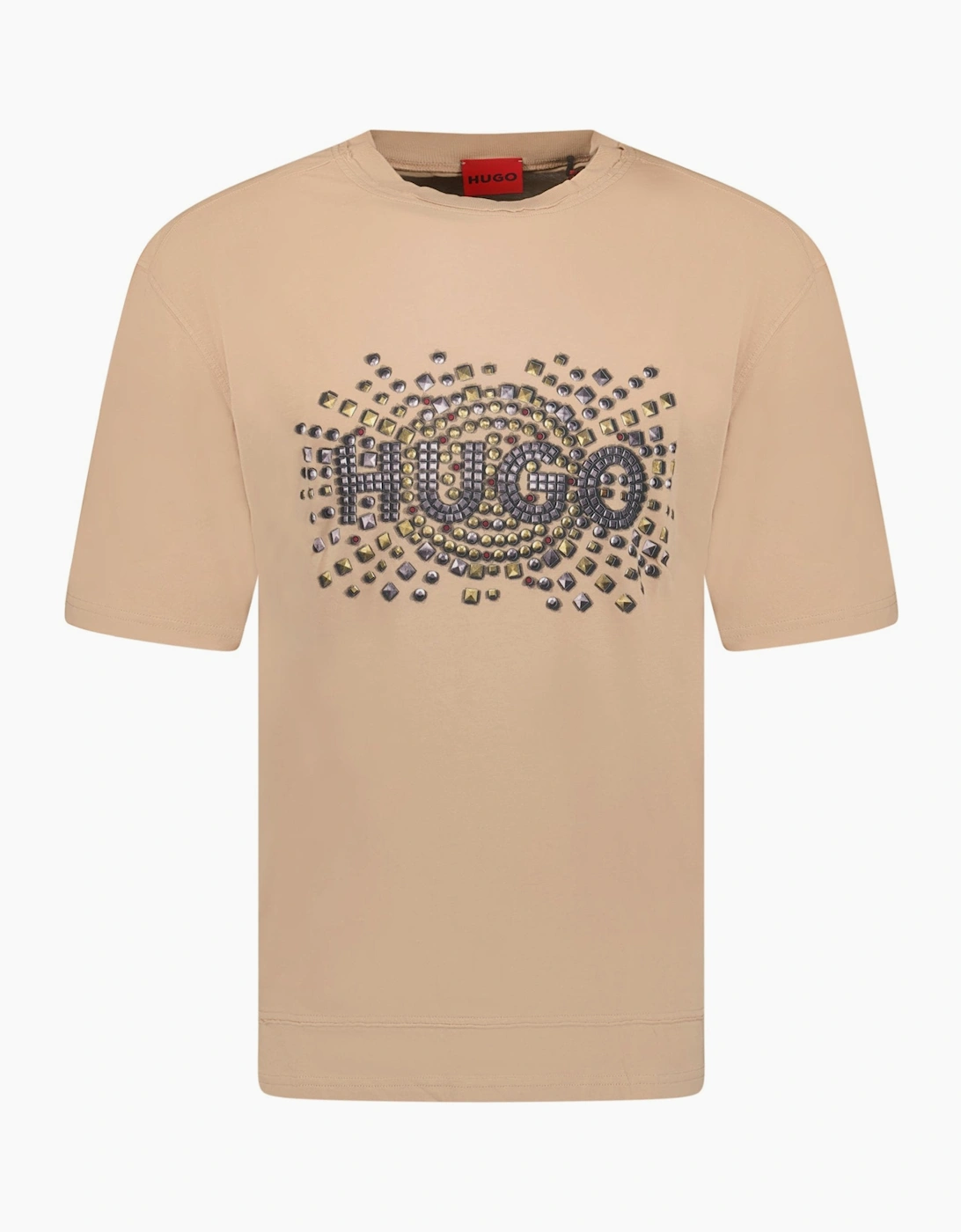 Men's Hugo Boss Studded Logo Cotton-Jersey T-Shirt Brown - Size: 42