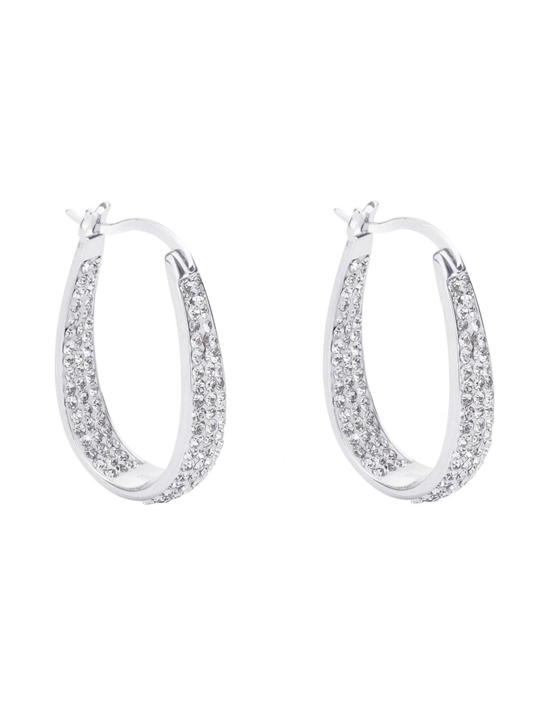 Sterling Silver Double Crystal Set Oval Creole Earrings