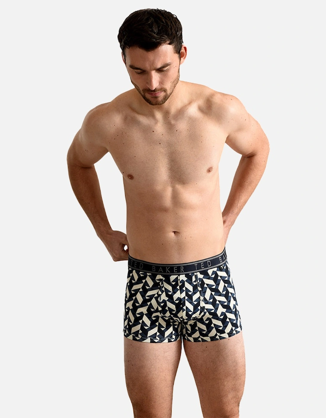 3-Pack Contrast Waistband Boxer Trunks, Grey/Black/Multi
