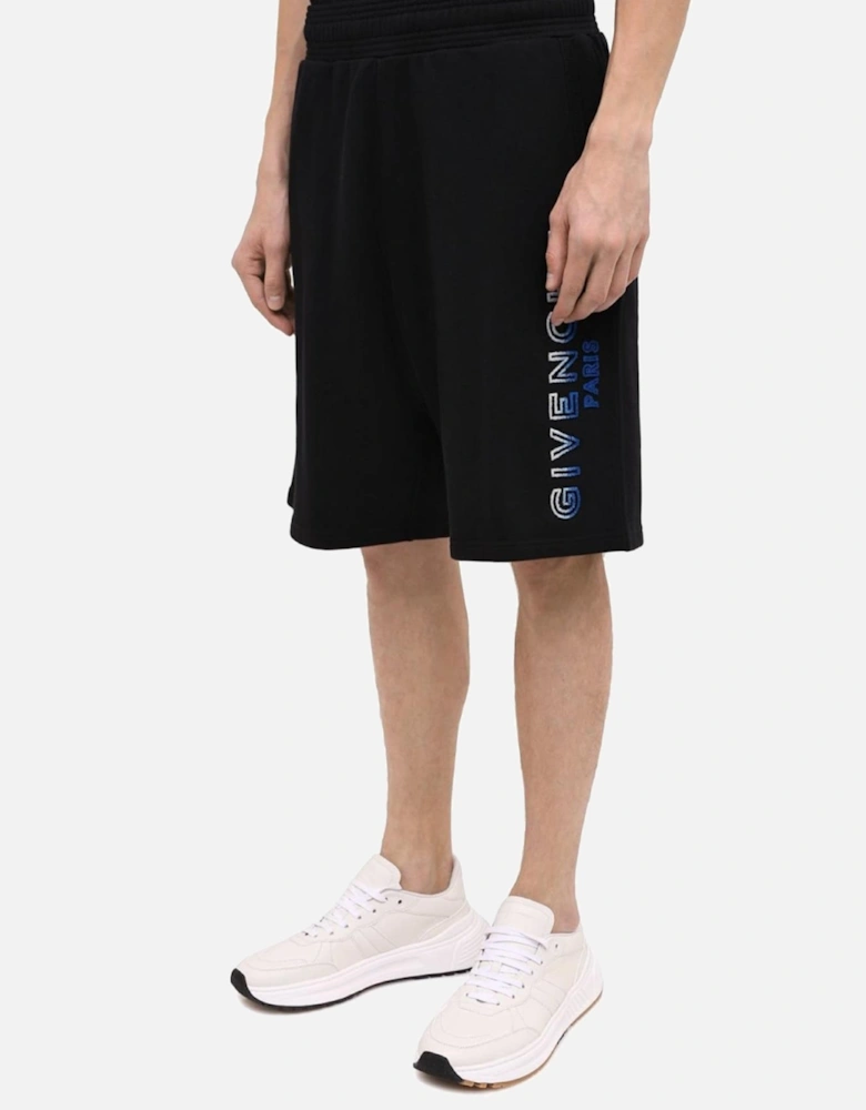 Paris Gradient Logo Embroidered Sweat Shorts in Black