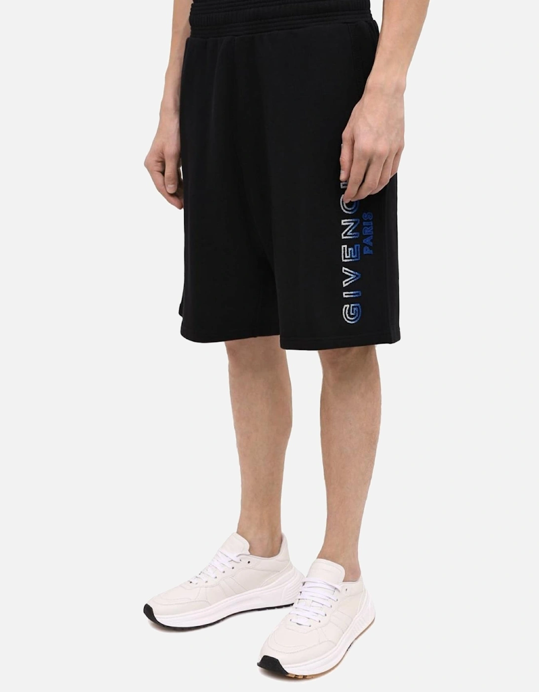 Paris Gradient Logo Embroidered Sweat Shorts in Black