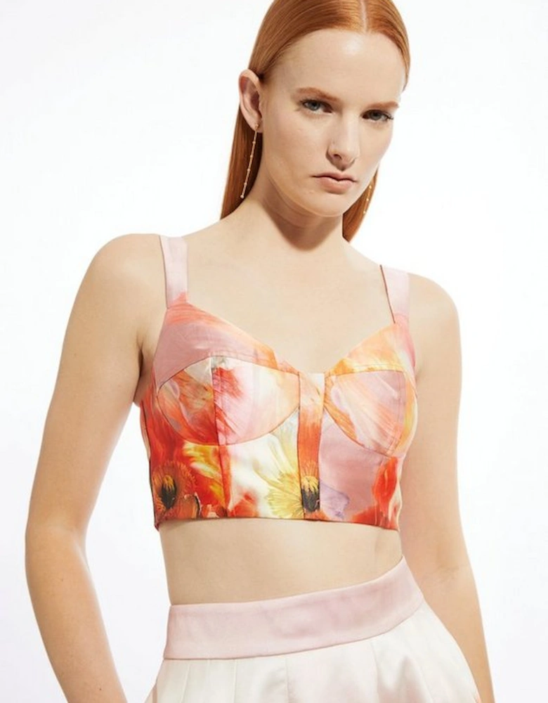 Placed Floral Print Woven Corset Strappy Top