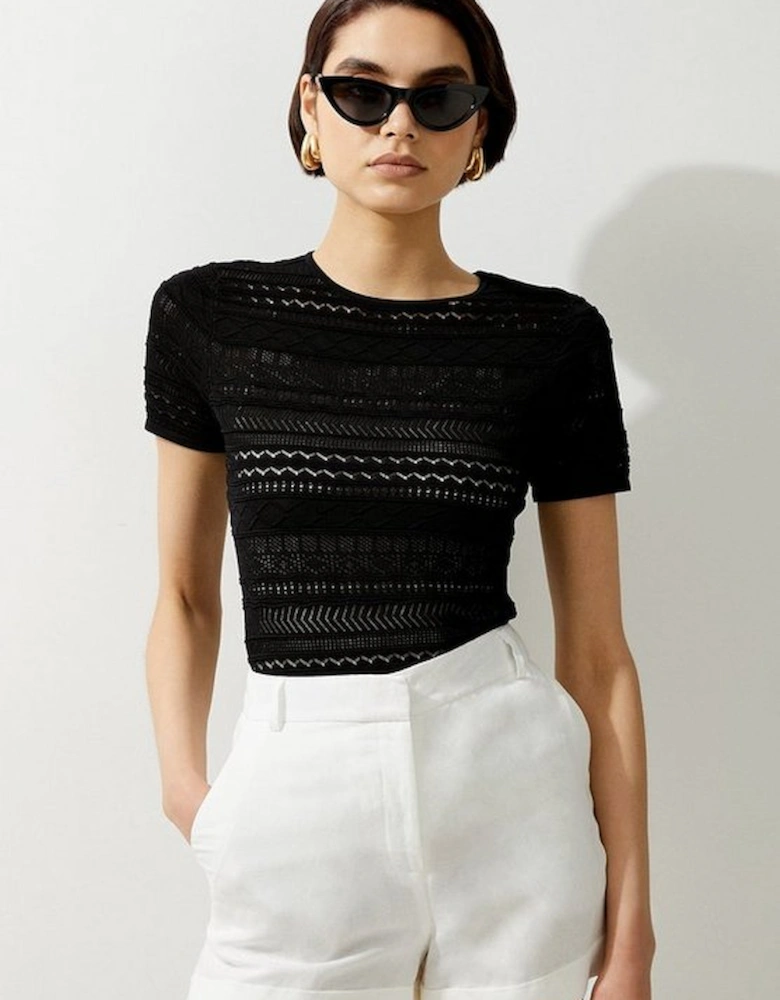 Pointelle Knit Racer Tee