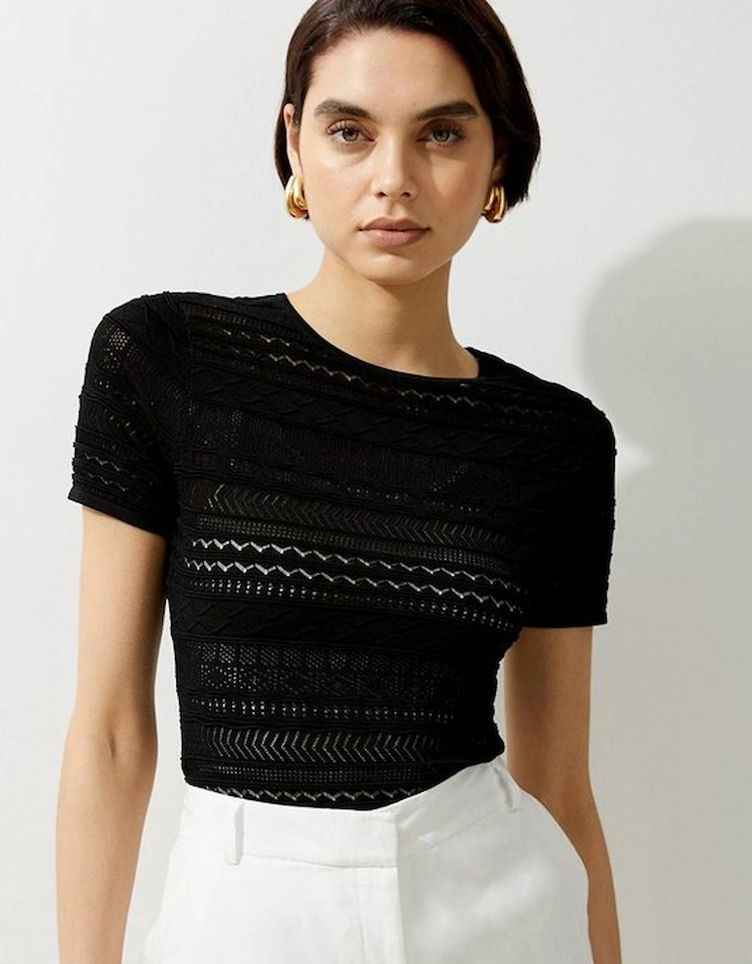 Pointelle Knit Racer Tee