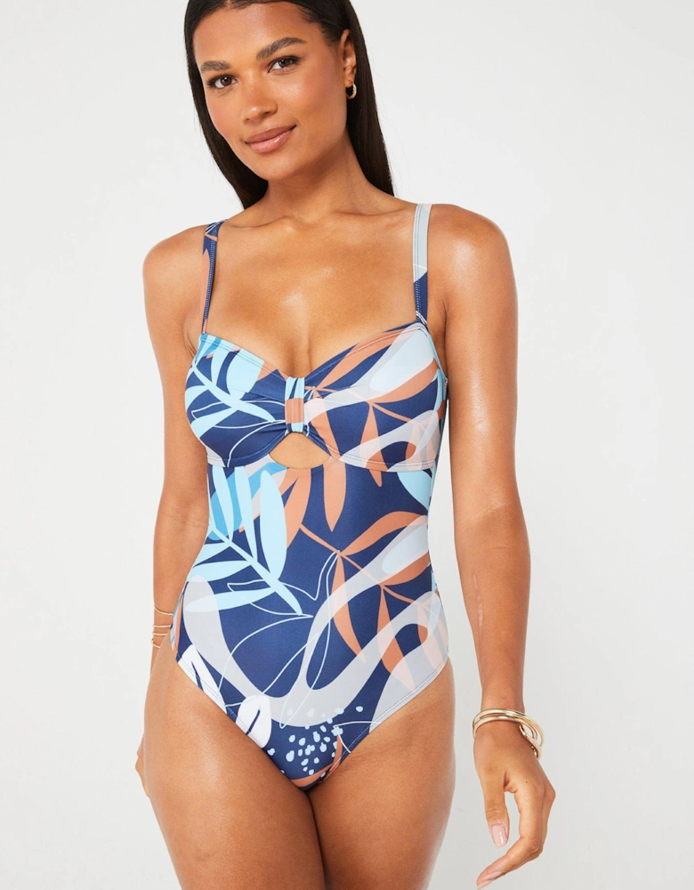 Knot Detail Cut Out Swimsuit - Blue