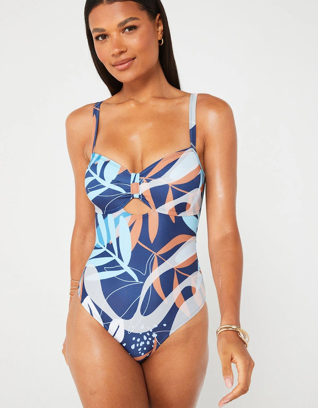 Knot Detail Cut Out Swimsuit - Blue, 7 of 6