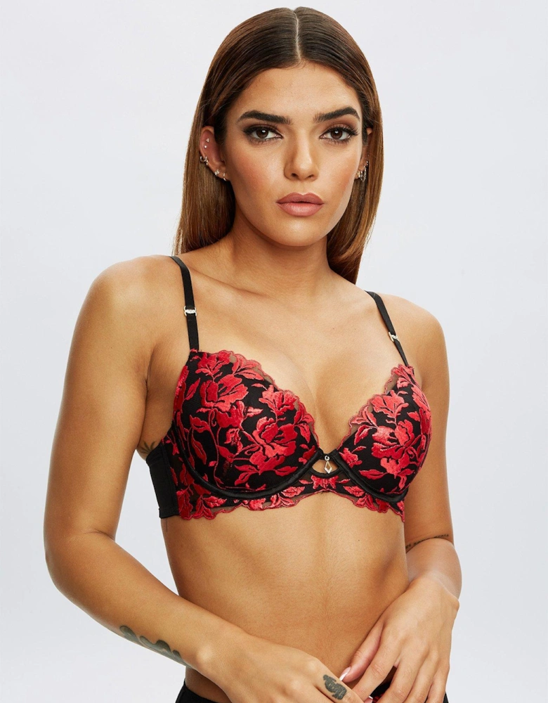 The Hero Padded Plunge Bra - Black/Multi