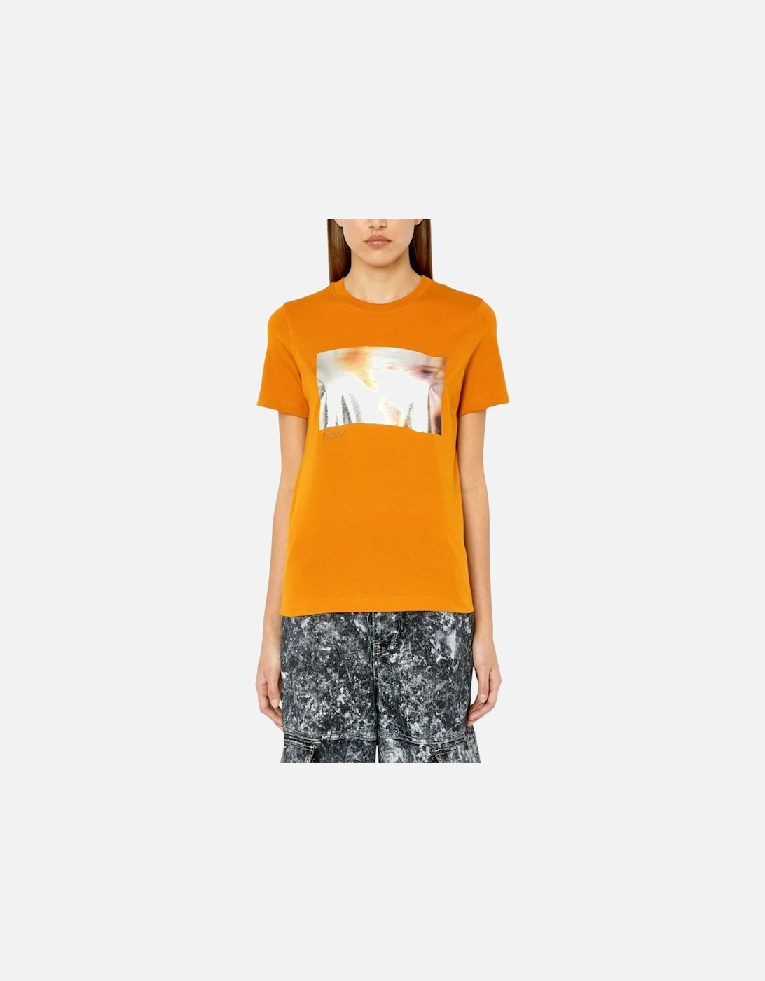 Women's DIESEL T REG Womens Graphic T Shirt Crew Neck Short Sleeve Casual Summer Tee New - Yellow - Size: 10/8