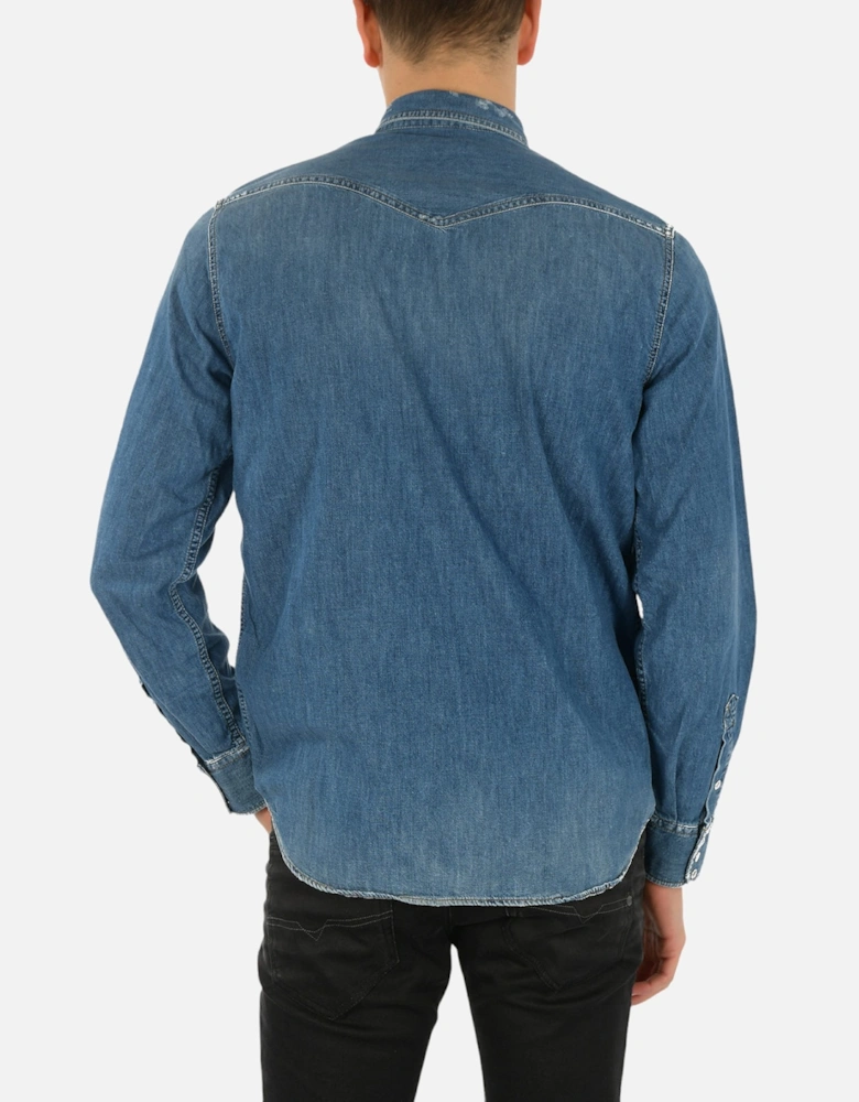 DIESEL D-ROOKE Mens Denim Shirt Long Sleeve Vintage Button Down Jeans Shirts L