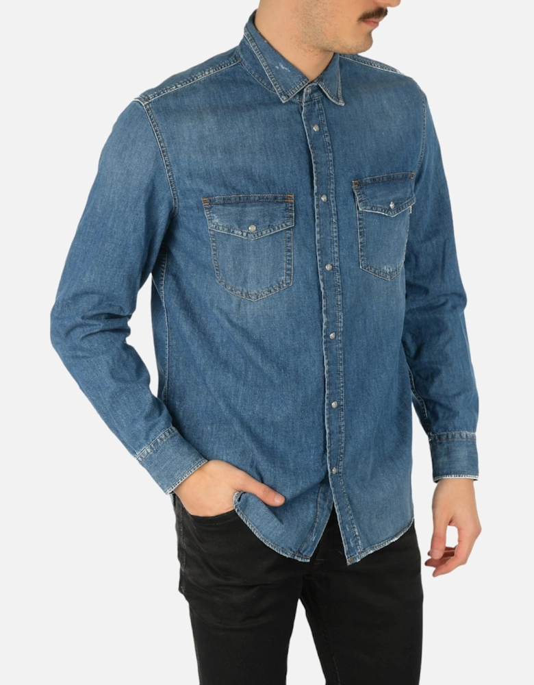 DIESEL D-ROOKE Mens Denim Shirt Long Sleeve Vintage Button Down Jeans Shirts L