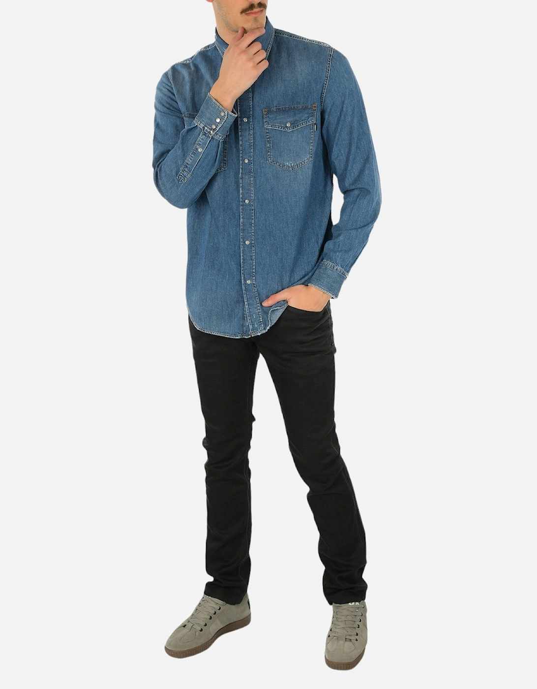 DIESEL D-ROOKE Mens Denim Shirt Long Sleeve Vintage Button Down Jeans Shirts L