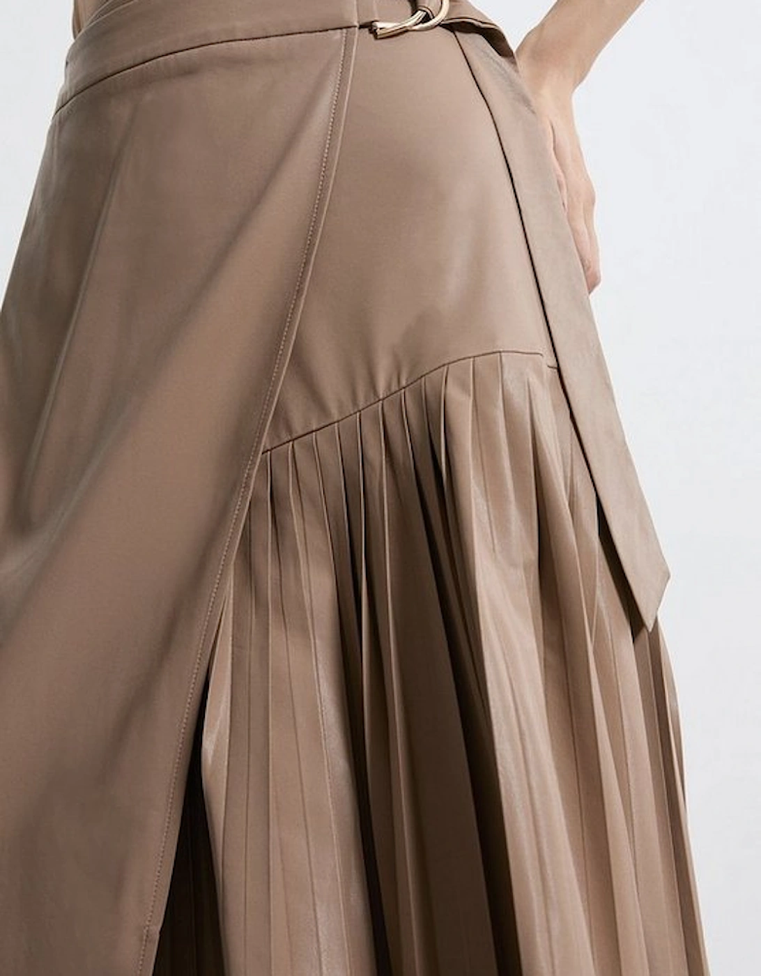 Faux Leather Pleated Panel Midi Skirt