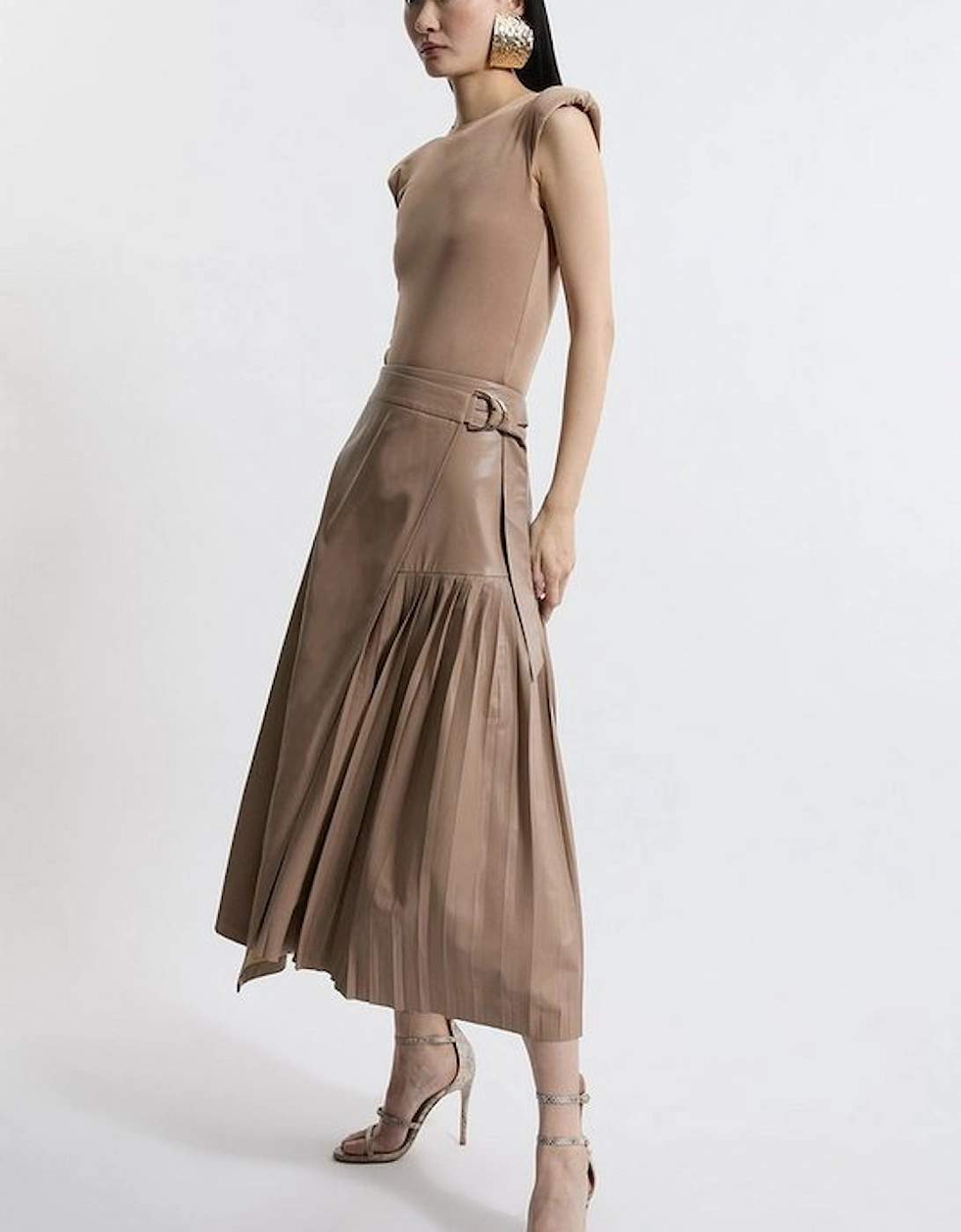 Faux Leather Pleated Panel Midi Skirt, 5 of 4