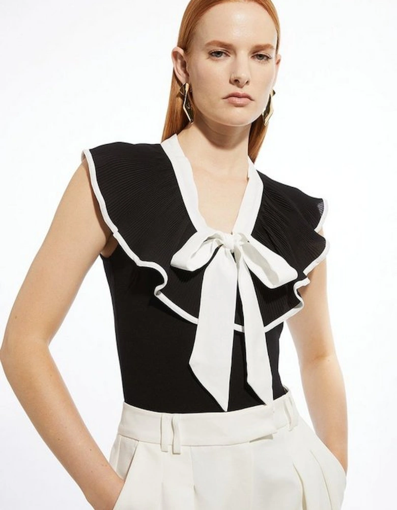 Ponte And Georgette Jersey Contrast Frill Detail Bodysuit