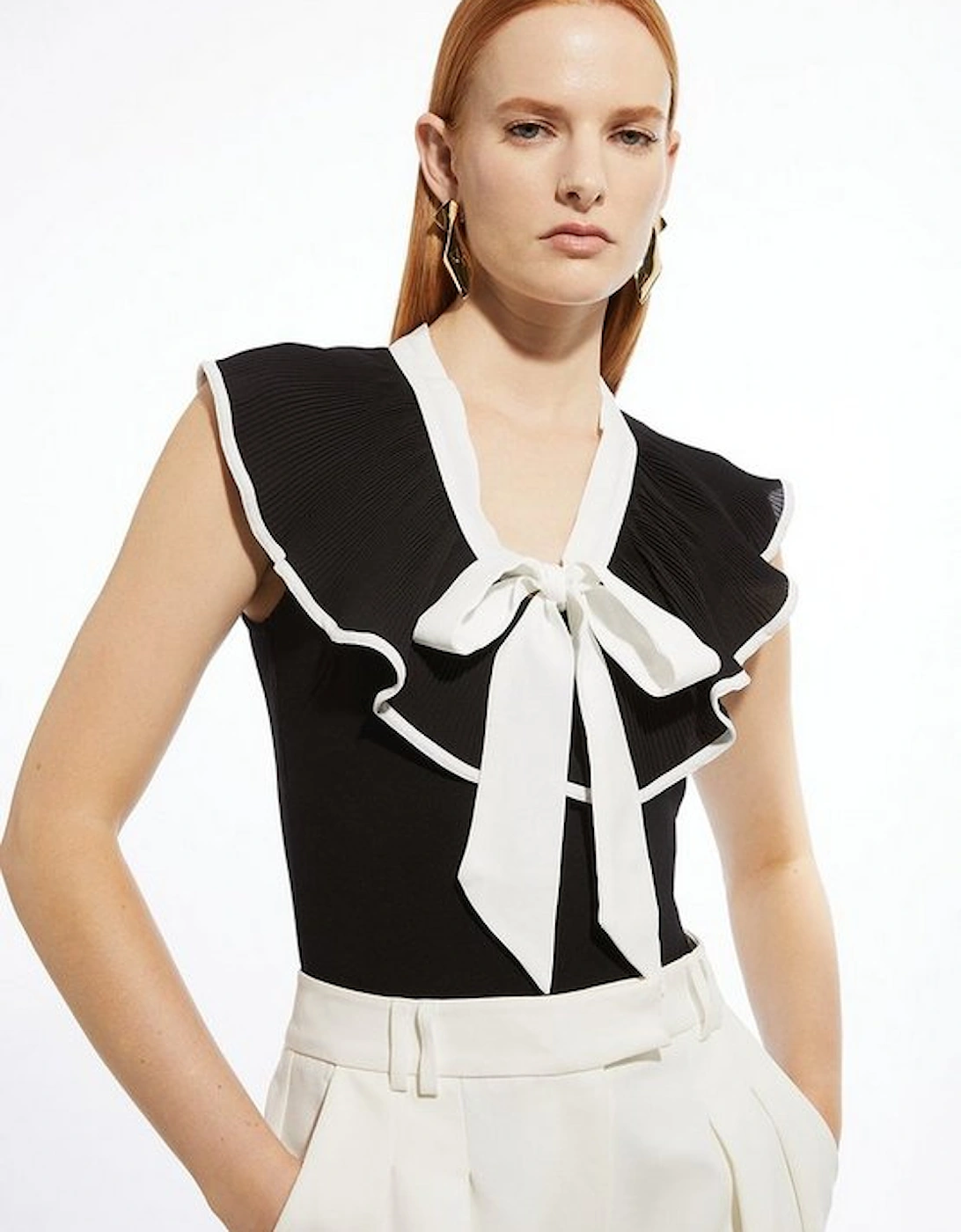 Ponte And Georgette Jersey Contrast Frill Detail Bodysuit, 5 of 4