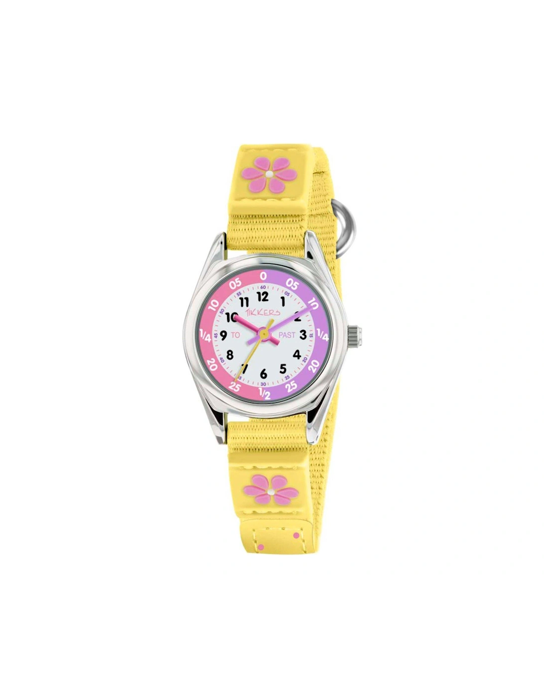 White and Pink Time Teller Dial Yellow Velcro Kids Watch, 2 of 1