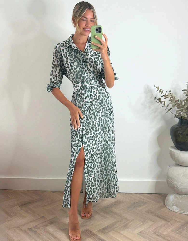 Animal Print Midi Shirt Dress