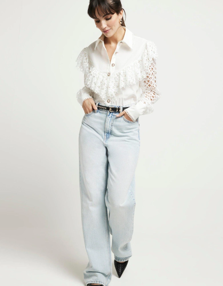 Frill Chopped Shirt - White