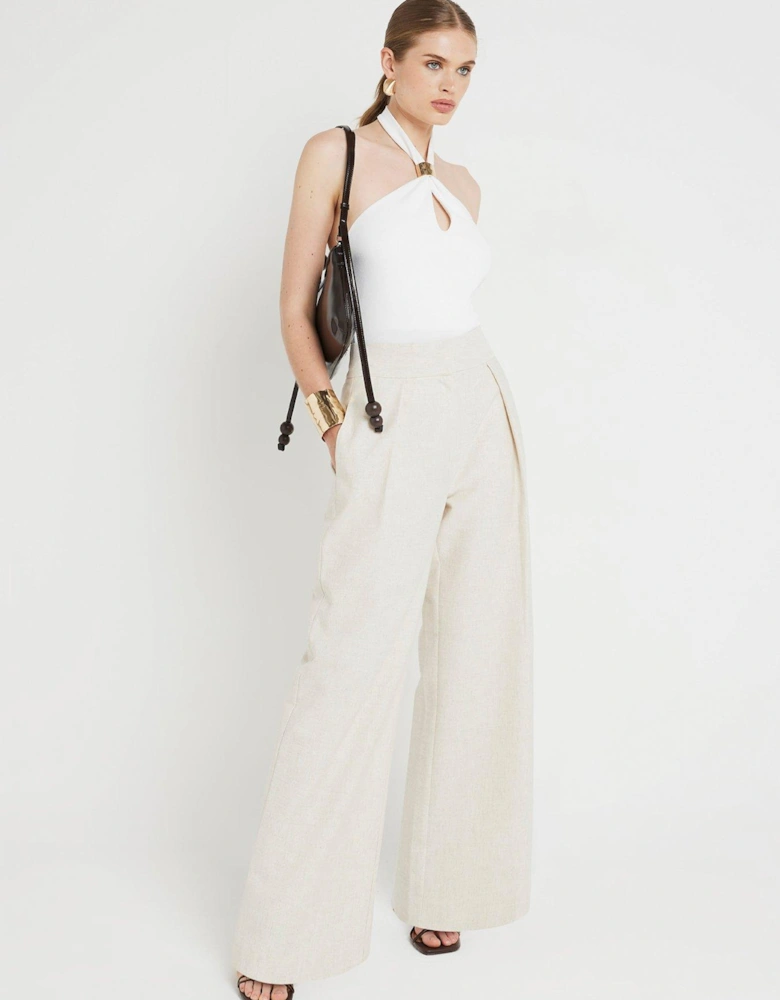 Pleated Wide Leg Trouser - Light Beige