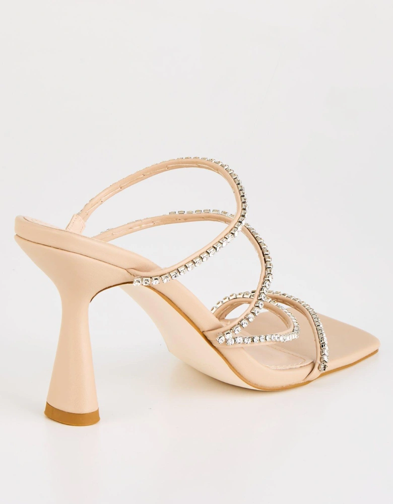 Seanna Embellished Strappy Heeled Mule - Nude