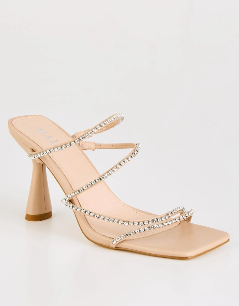 Seanna Embellished Strappy Heeled Mule - Nude