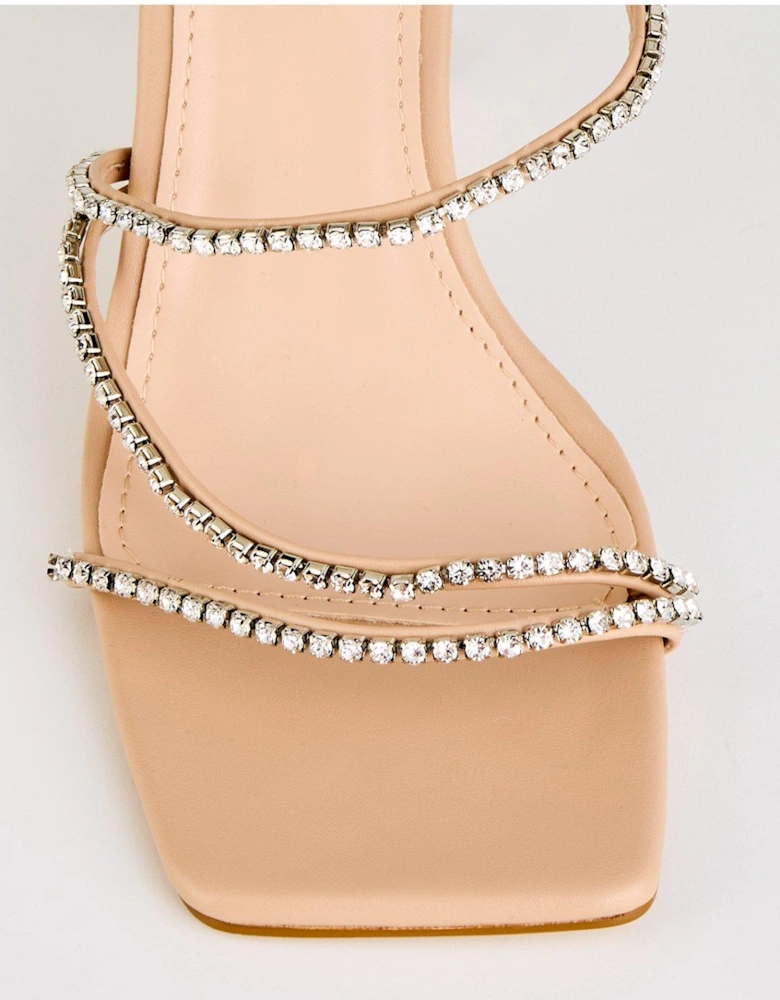 Seanna Embellished Strappy Heeled Mule - Nude