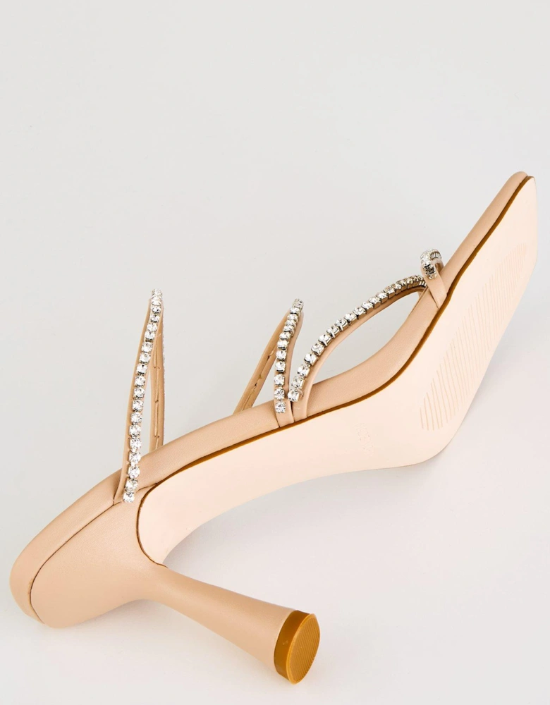 Seanna Embellished Strappy Heeled Mule - Nude