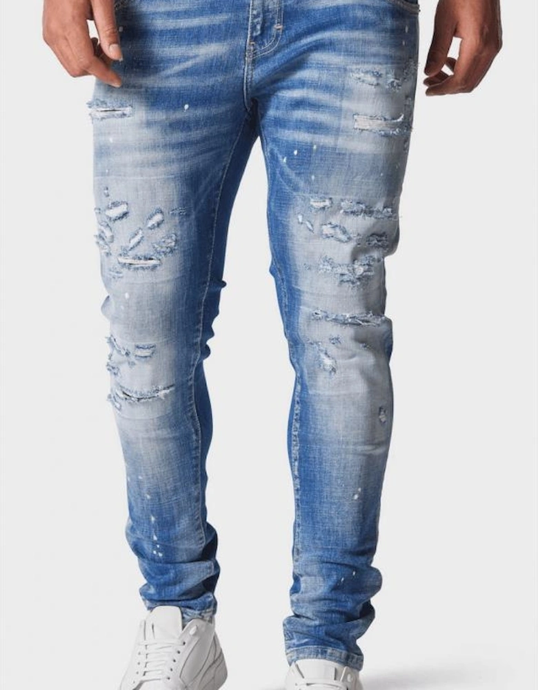 LAT 978 Slim Fit Blue Ripped Wash Jeans