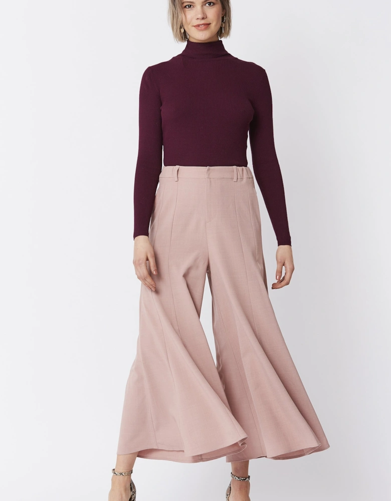 Pink Wide Leg Crepe Cropped Trouser